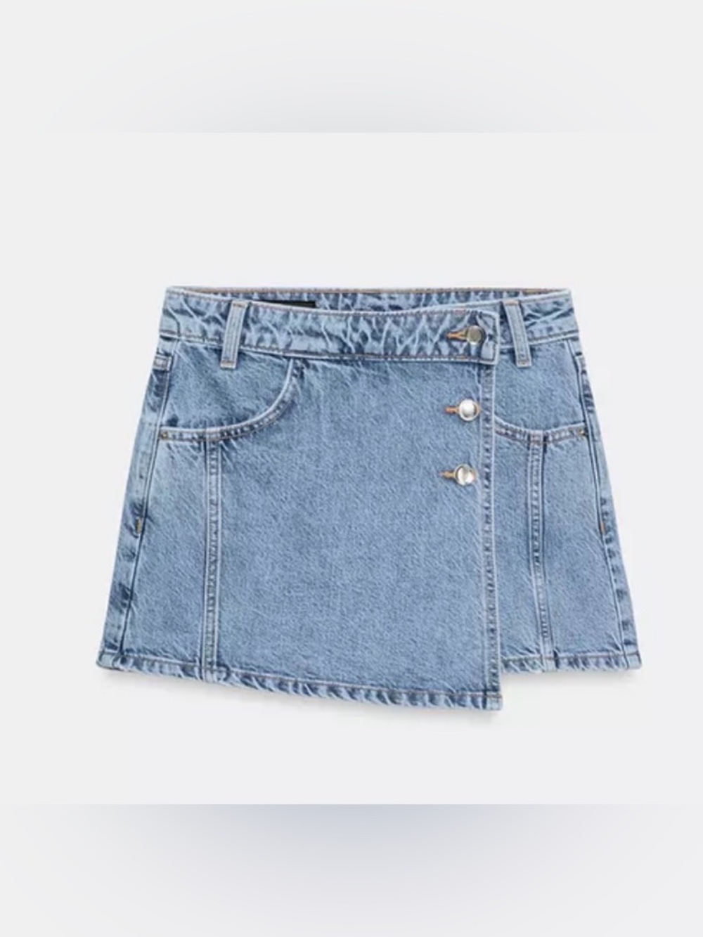 Zara blue denim wrap skort Women’s size Large 2.5 inch inseam